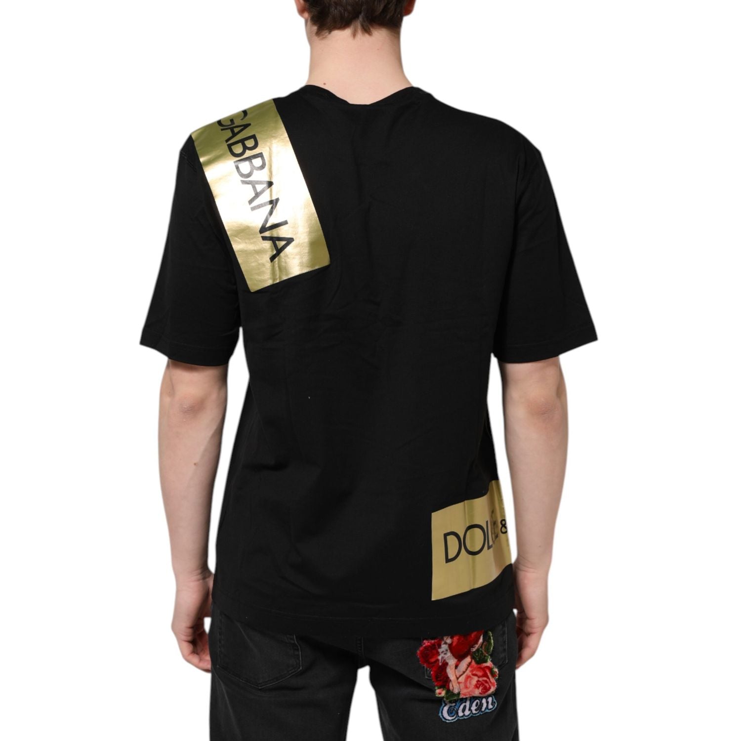 Dolce & Gabbana Black Logo Tape Cotton Men Crew Neck T-shirt