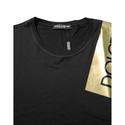 Dolce & Gabbana Black Logo Tape Cotton Men Crew Neck T-shirt