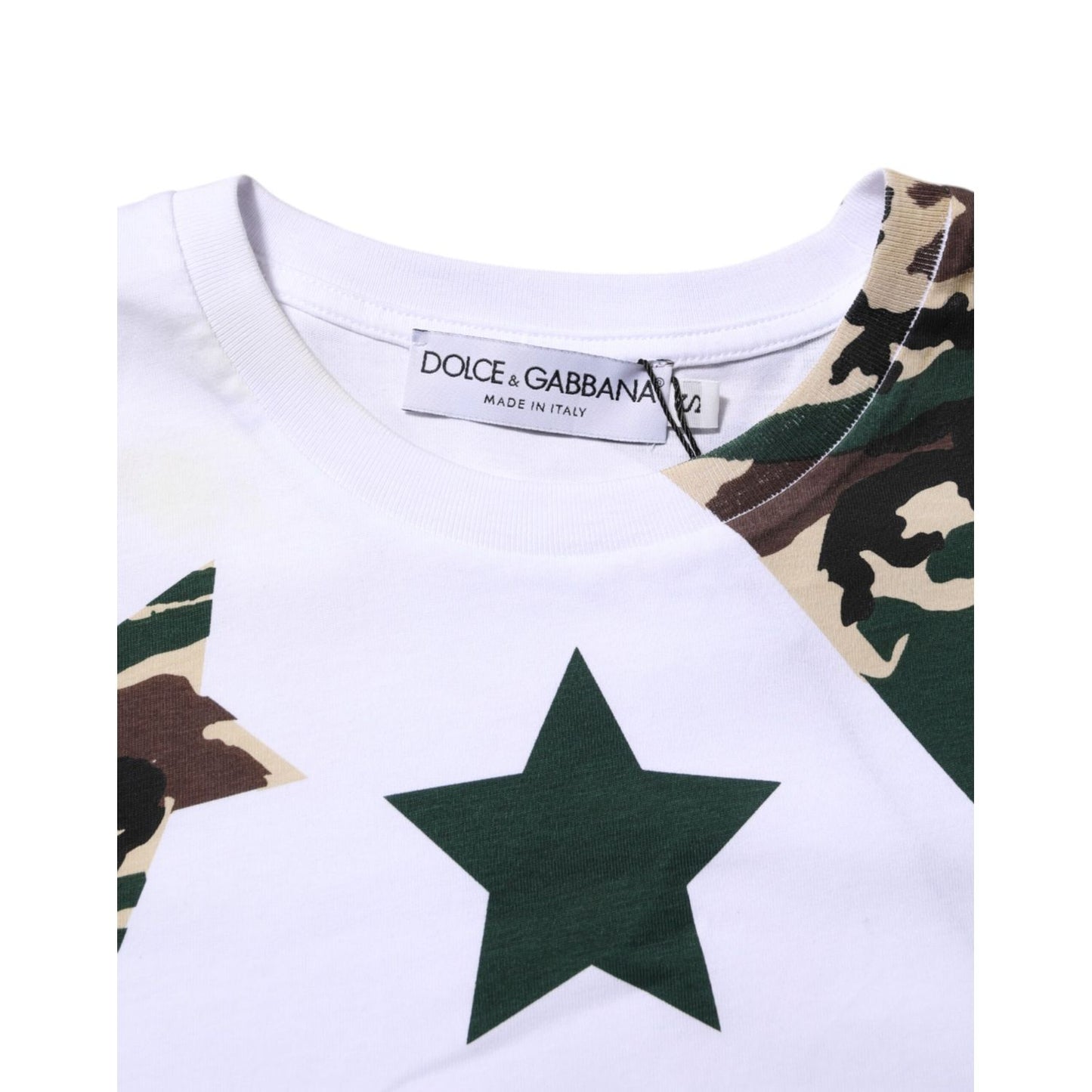 Dolce & Gabbana White Camouflage Cotton Men Crew Neck T-shirt