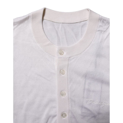 Dolce & Gabbana White Silk Short Sleeves Men Henley T-shirt