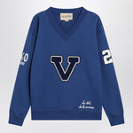 Valentino Blue sweatshirt with V and Le Chat de la Maison embroidery 7B3MF24V9KY/R_VALE-AF9_323