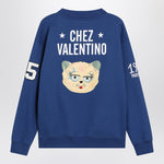 Valentino Blue sweatshirt with V and Le Chat de la Maison embroidery 7B3MF24V9KY/R_VALE-AF9_323