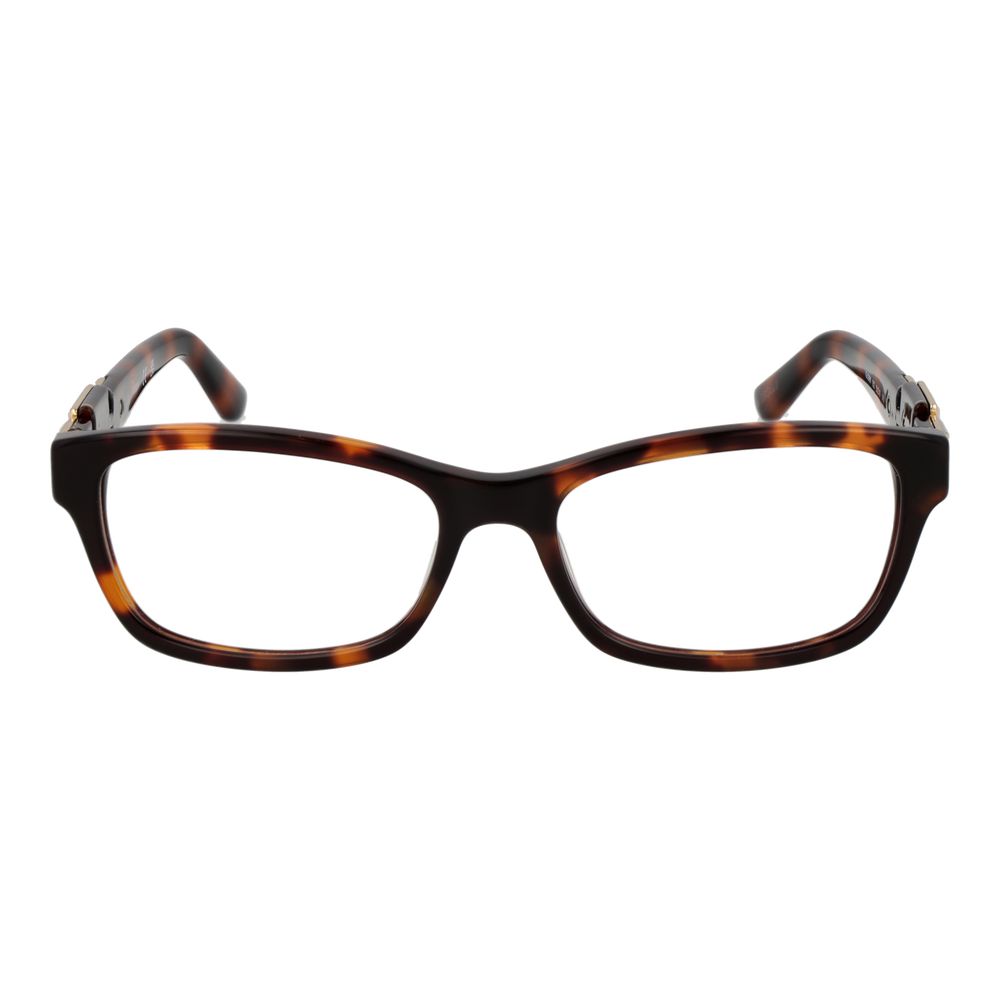 Guess Brown Women Glasses Frame, full-rim acetate, rectangle style, demo lenses, includes branded case.