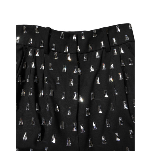 Dolce & Gabbana Black Crystal Embellished Wide Leg Pants