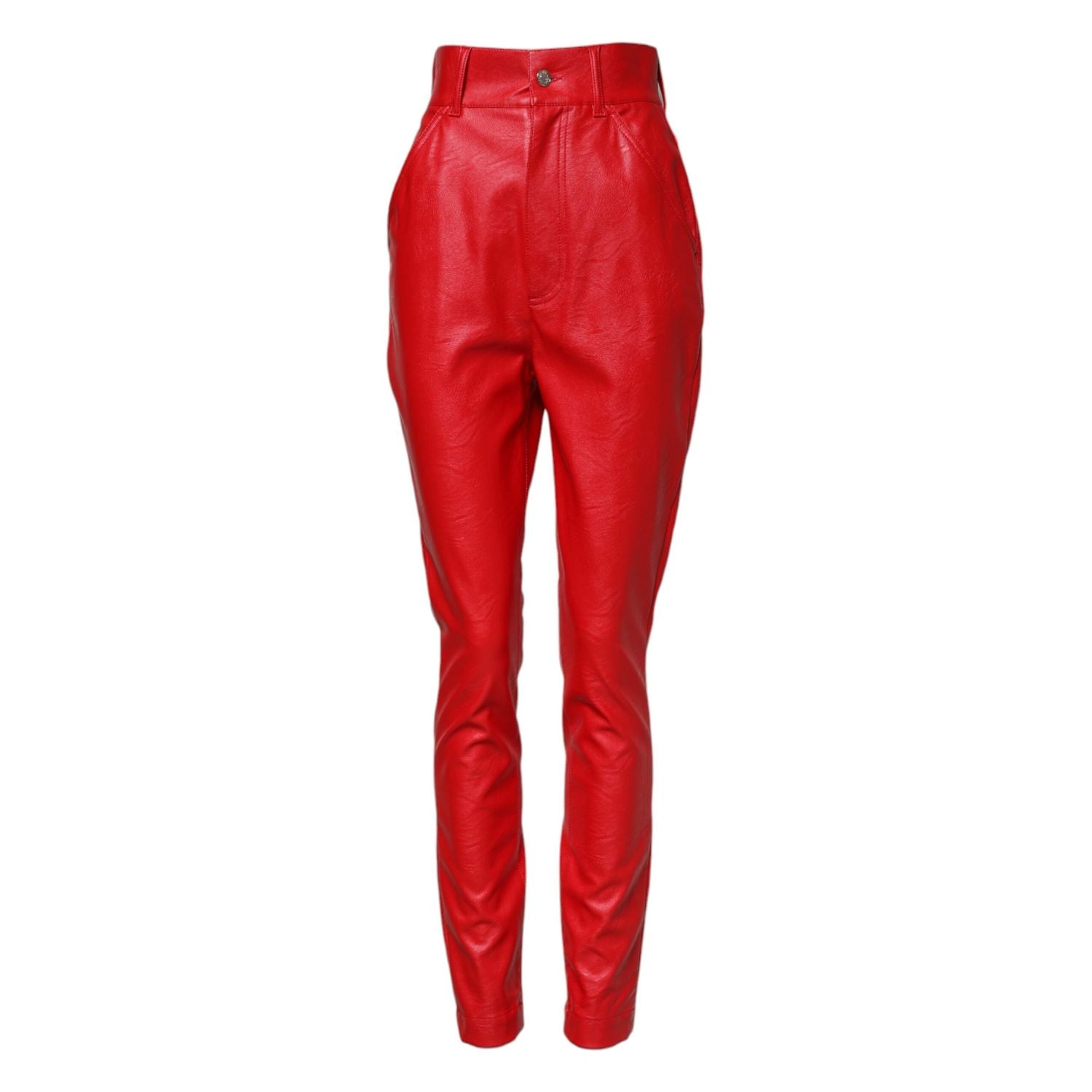 Dolce & Gabbana Red Viscose High Waist Tapered Trouser Pants