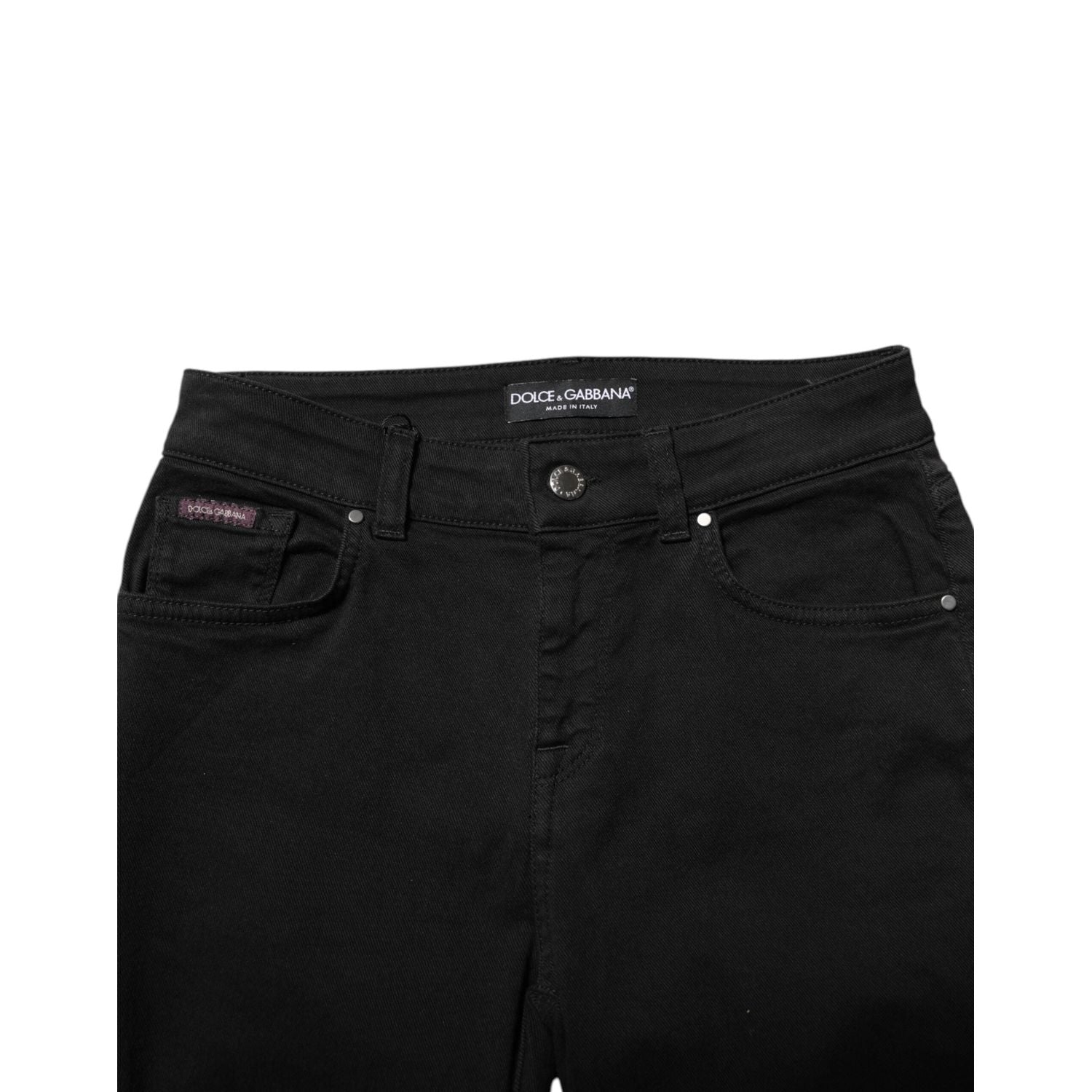 Dolce & Gabbana Black Cotton Logo Skinny Mid Waist Denim Jeans