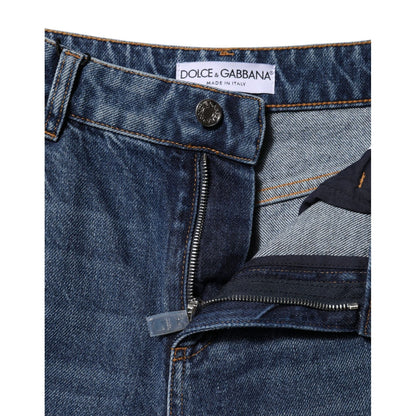 Dolce & Gabbana Blue Cotton Wide Leg Tattered Denim Jeans