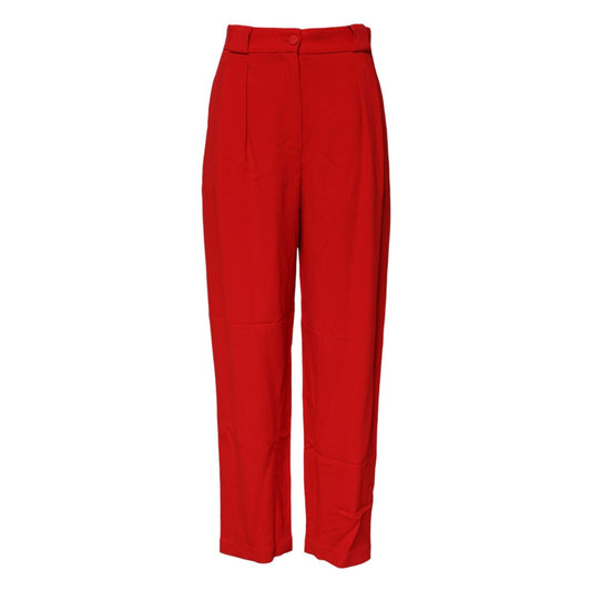 Dolce & Gabbana Red Viscose High Waist Tapered Pants