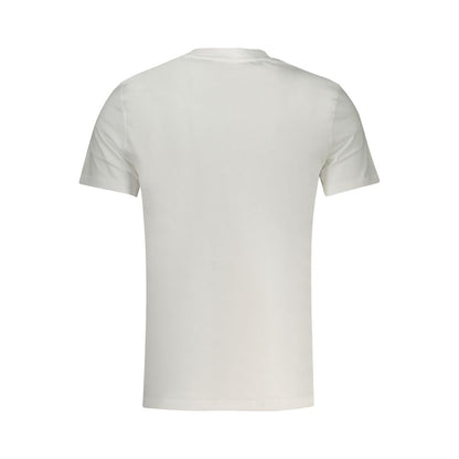Back view of Guess Jeans White Cotton T-Shirt, short sleeve, slim fit, crew neck, with logo print, made from organic cotton.