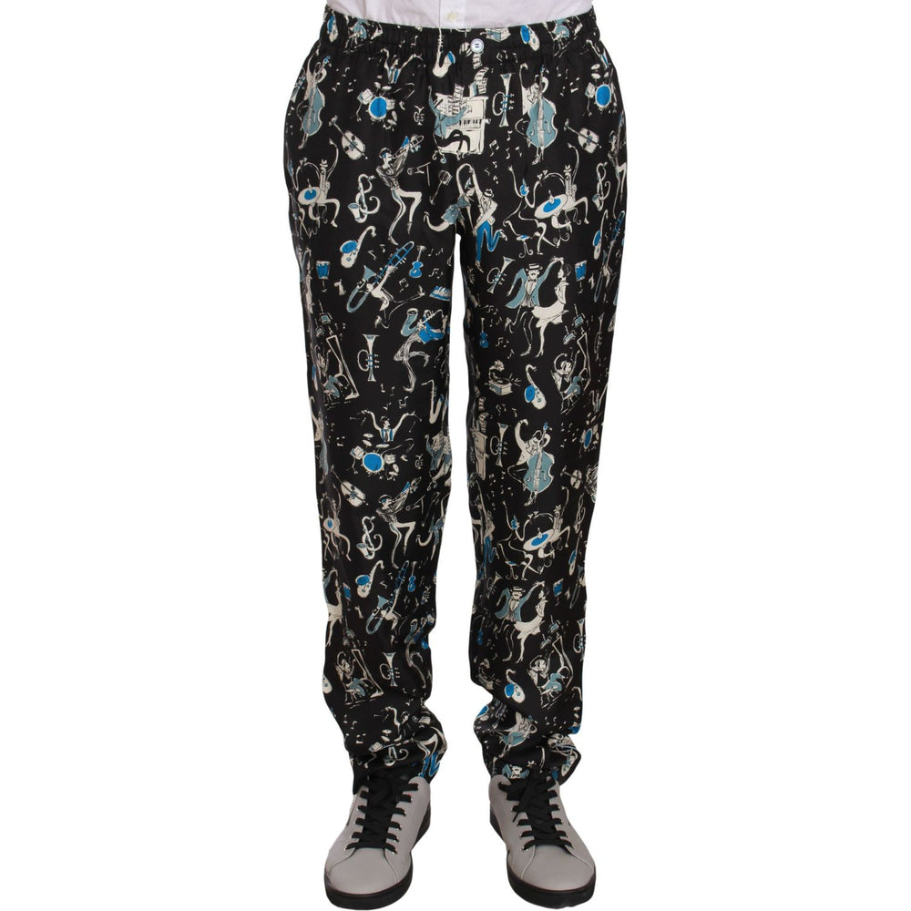 Dolce & Gabbana Elegant Silk Lounge Pants with Unique Print Jeans & Pants Dolce & Gabbana Black
