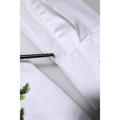 Dolce & Gabbana White Rose Embroidery Collared Shirt Top