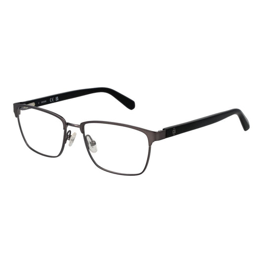 Guess Silver Men Glasses Frame, full-rim metal browline style with demo lenses, 53-17-145 size, includes branded case.