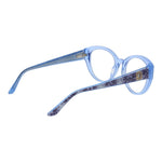 Guess Blue Women Glasses Frame, full-rim acetate with demo lenses, round style, spring hinge, size 53-19-140, includes branded case.