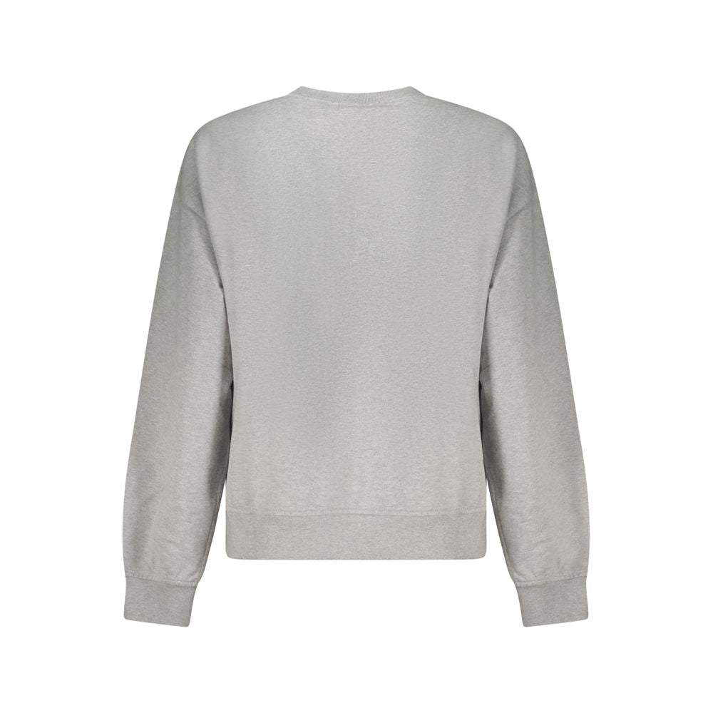 Back view of Calvin Klein Gray Cotton Women Sweater with luxurious brushed texture and iconic logo, eco-conscious 85% regenerative cotton.