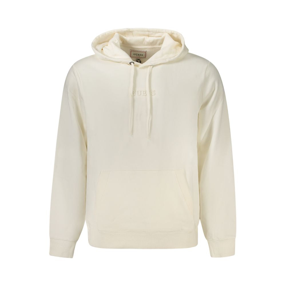 Guess Jeans White Cotton Sweatshirt with hoodie, central pocket, and embossed logo in organic cotton.
