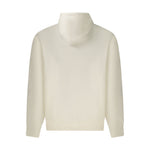 Back view of Guess Jeans White Cotton Sweatshirt, long sleeve hoodie with central pocket, embossed logo, made from organic cotton.