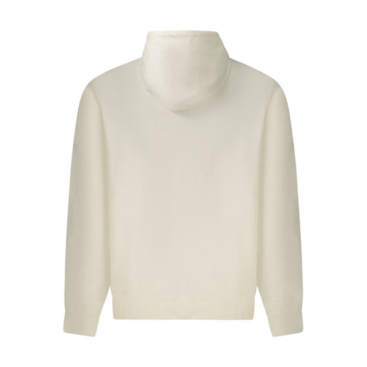 Back view of Guess Jeans White Cotton Sweatshirt, long sleeve hoodie with central pocket, embossed logo, made from organic cotton.