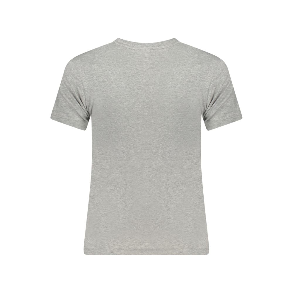 Back view of Guess Jeans Gray Cotton Women T-Shirt, featuring a slim fit, short sleeves, and classic style for modern fashion trends.
