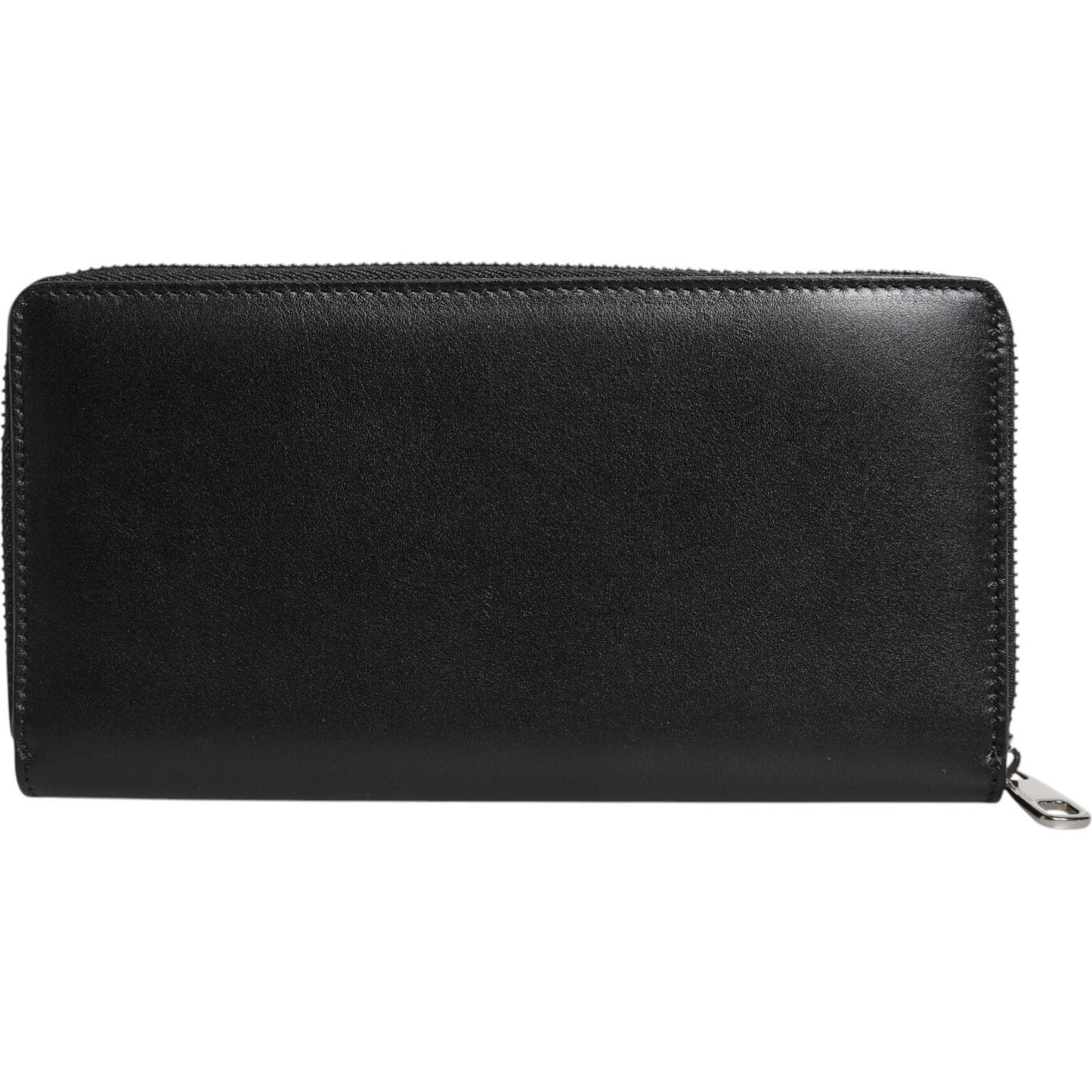 Dolce & Gabbana Black Leather Logo Plaque Zip Around Continental Wallet