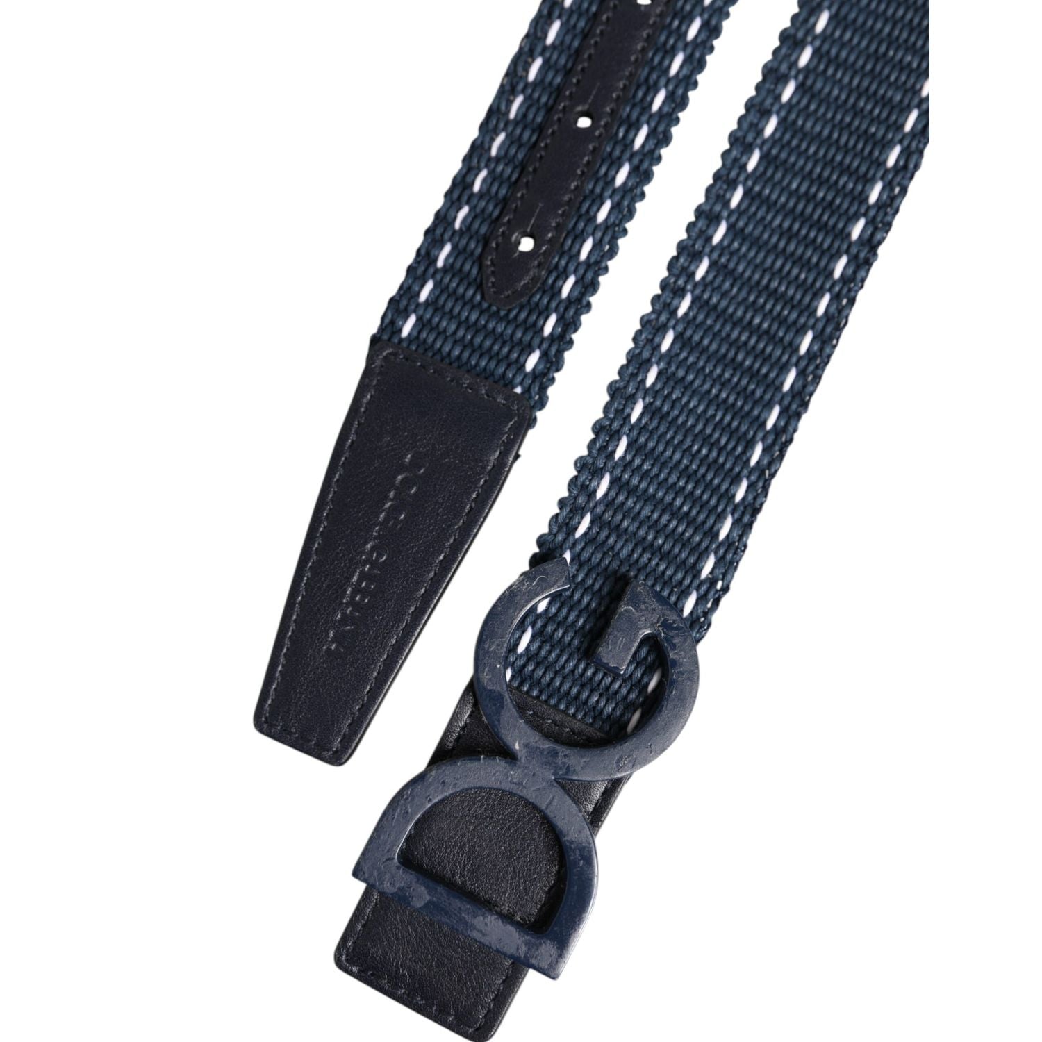 Dolce & Gabbana Blue White Cotton DG Logo Metal Buckle Belt