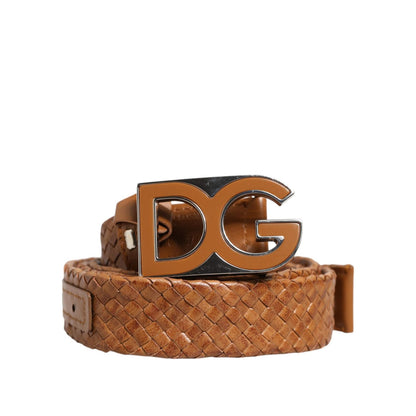 Dolce & Gabbana Brown Braided Metal DG Logo Buckle Belt