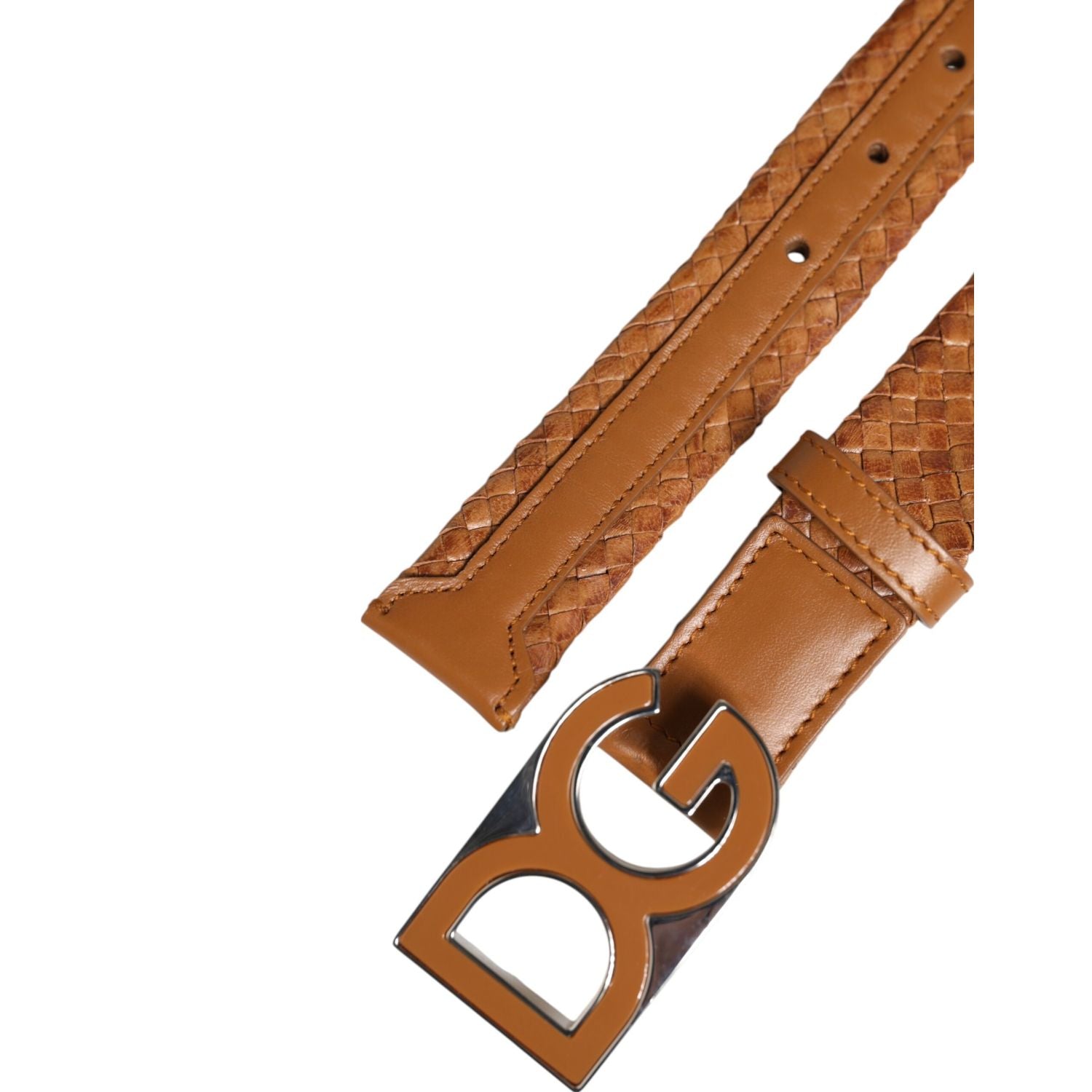 Dolce & Gabbana Brown Braided Metal DG Logo Buckle Belt