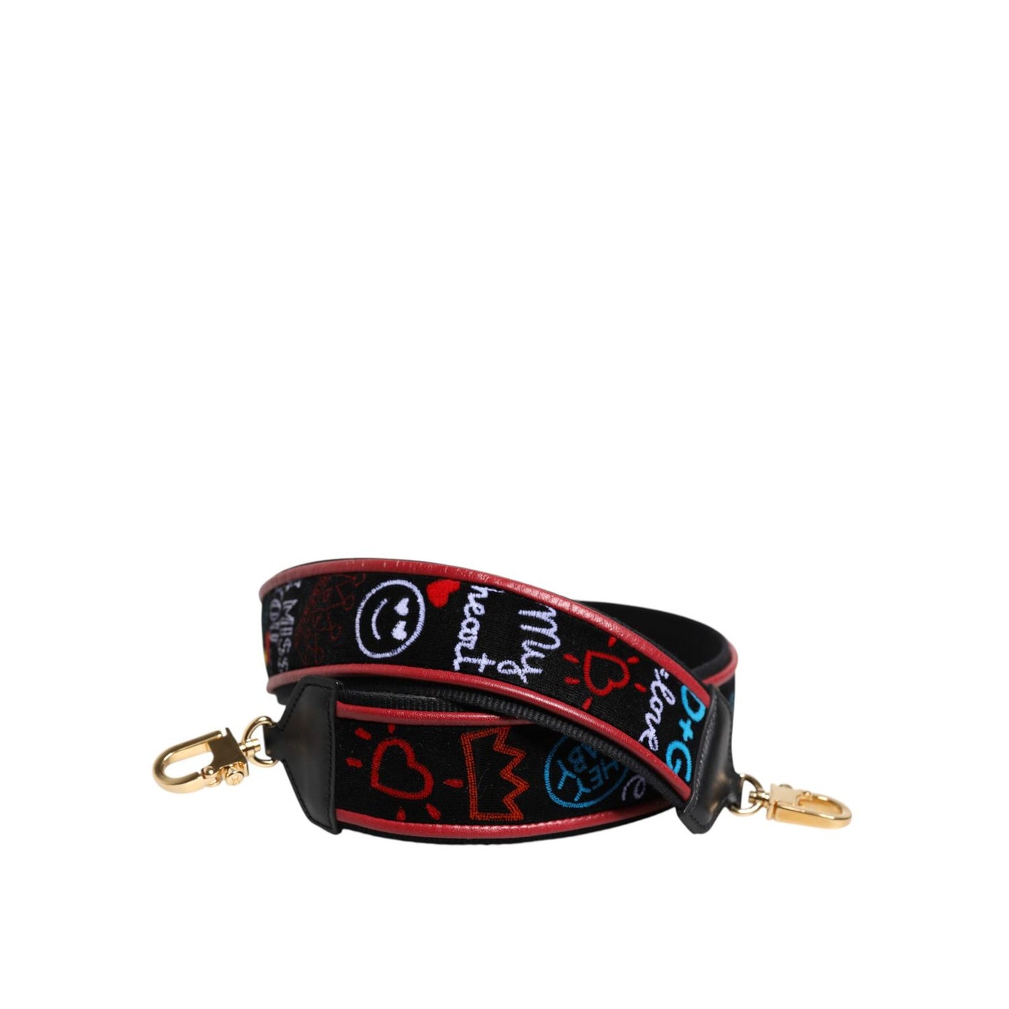 Dolce & Gabbana Black Cotton Printed Women Bag Accessory Shoulder Strap