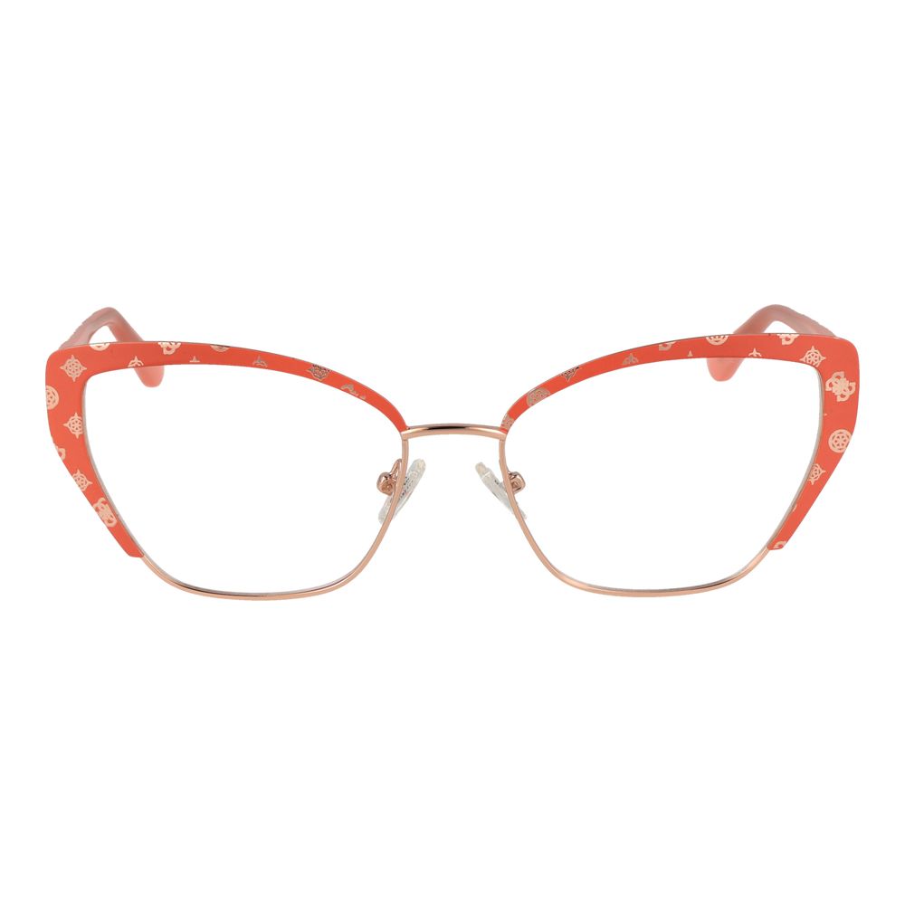 Guess Orange Women Glasses Frame, full-rim, cat eye style, metal frame, demo plastic lenses, spring hinge, size 54-16-145, with branded case.