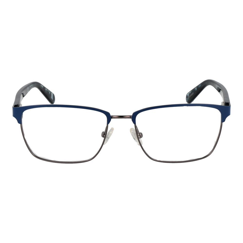 Guess Blue Men Glasses Frame, metal full-rim, rectangle style, demo lenses, size 55-17-145 with spring hinge, branded case included.