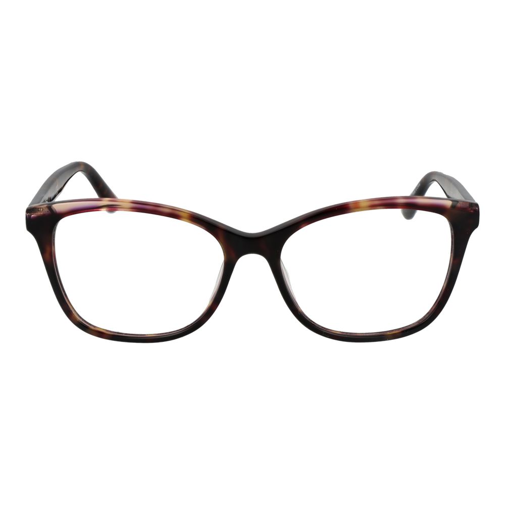 Front view of Guess Brown Women Glasses Frame, full-rim butterfly style with brown plastic material, featuring spring hinges and demo lenses.