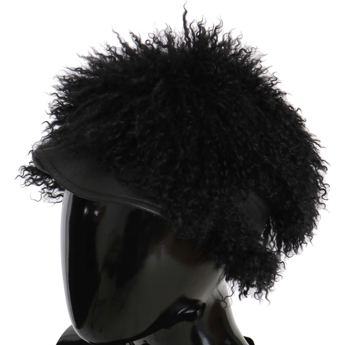 Dolce & Gabbana Black Tibet Lamb Fur Leather Gatsby Hat Hat