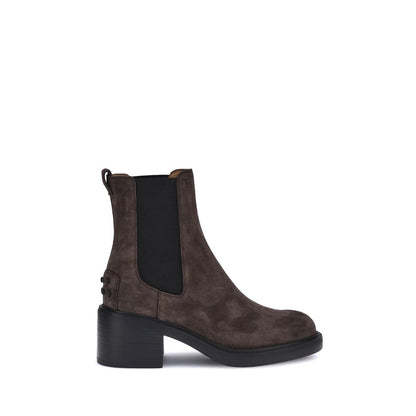 Tod's Brown Calf Leather Bos Taurus Ankle Boots with elastic sides and block heel.