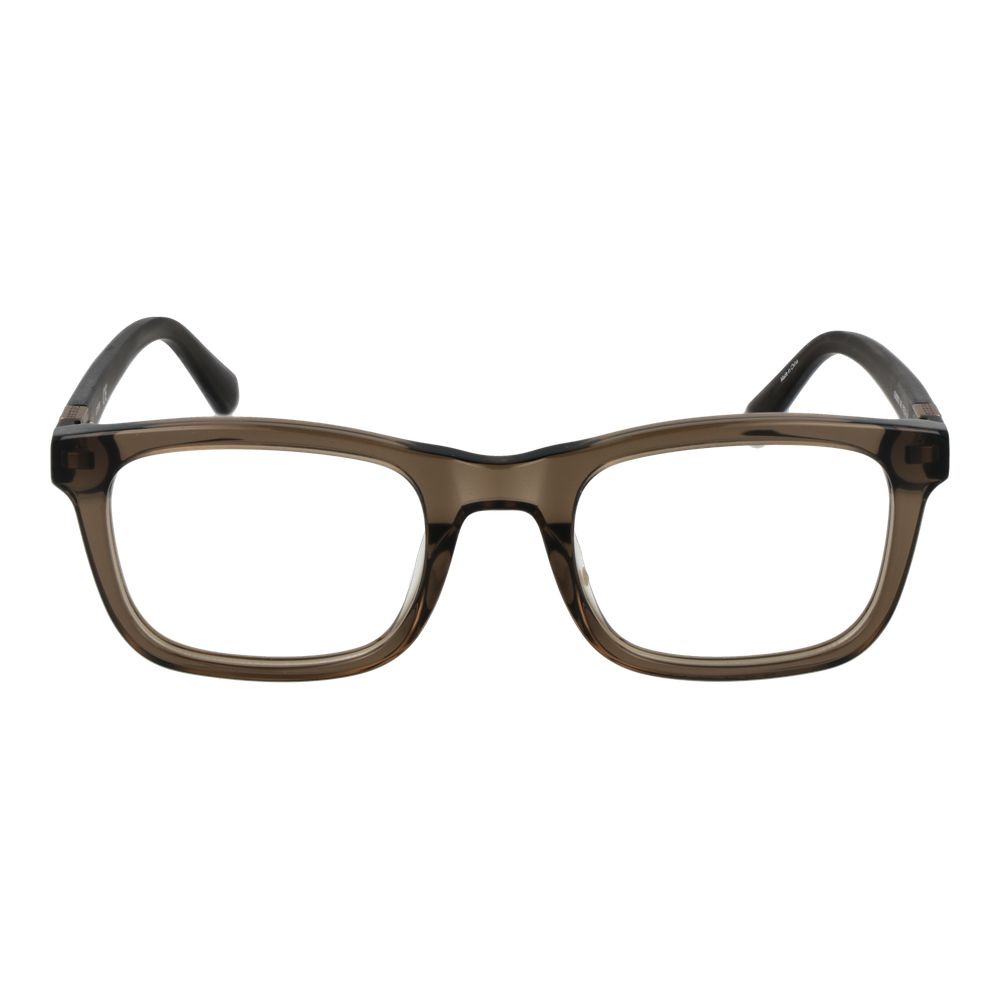 Guess Brown Men Glasses Frame in full-rim rectangle style with plastic lenses and spring hinge, including branded case.