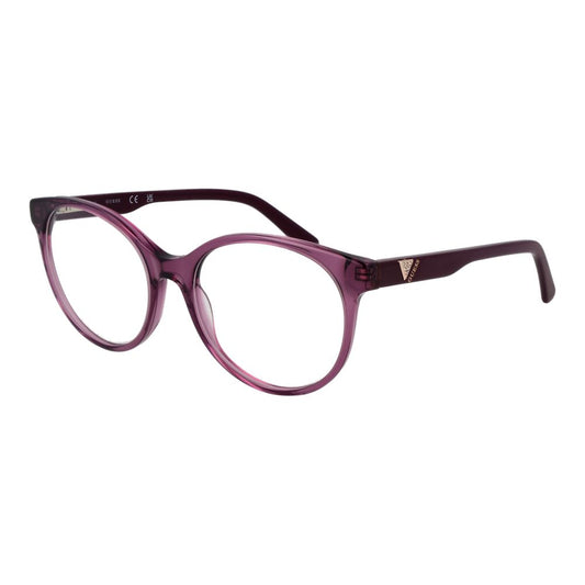 Guess Purple Women Glasses Frame in acetate, round style with full-rim, dimensions 55mm lenses width, 48mm height, 140mm temples length.