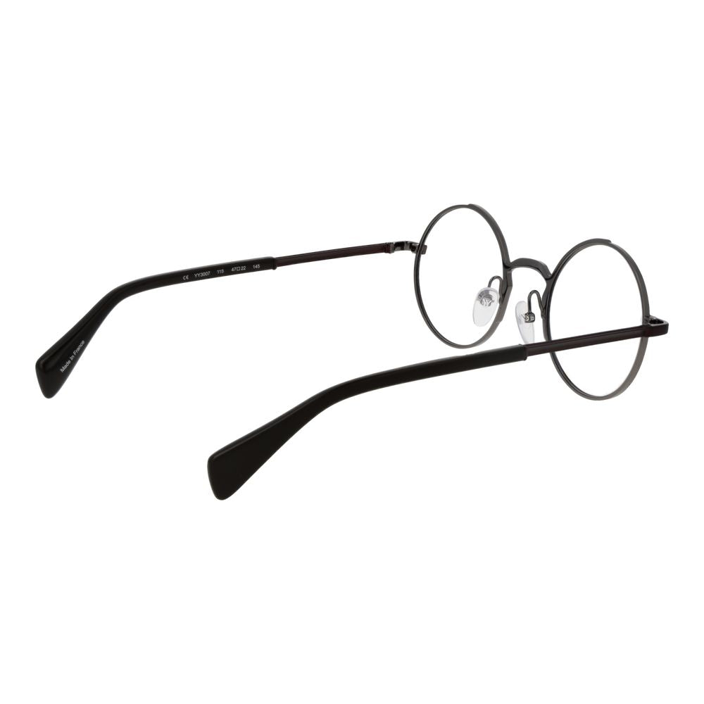Yohji Yamamoto Bronze Men Glasses Frame, round full-rim style, metal frame, demo lenses, 47-22-145 size, includes branded soft case.