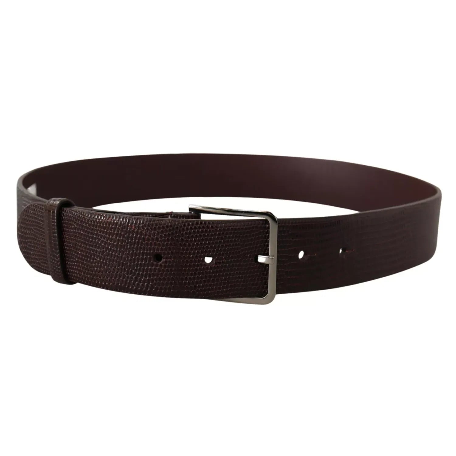 Dolce & Gabbana Dark Brown Calf Leather Silver Logo Metal Buckle Belt