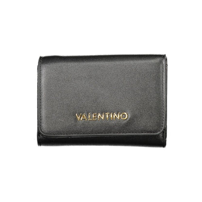 Mario Valentino Black Polyethylene Women Wallet with logo, featuring chic design and functionality for modern elegance and organization.