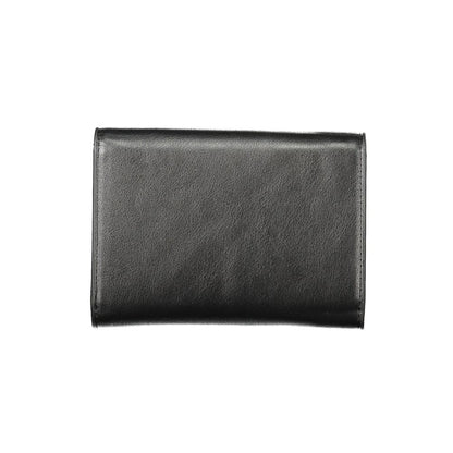 Alt Tag: Mario Valentino Black Polyethylene Women Wallet with elegant tri-compartment design for modern trendsetters.