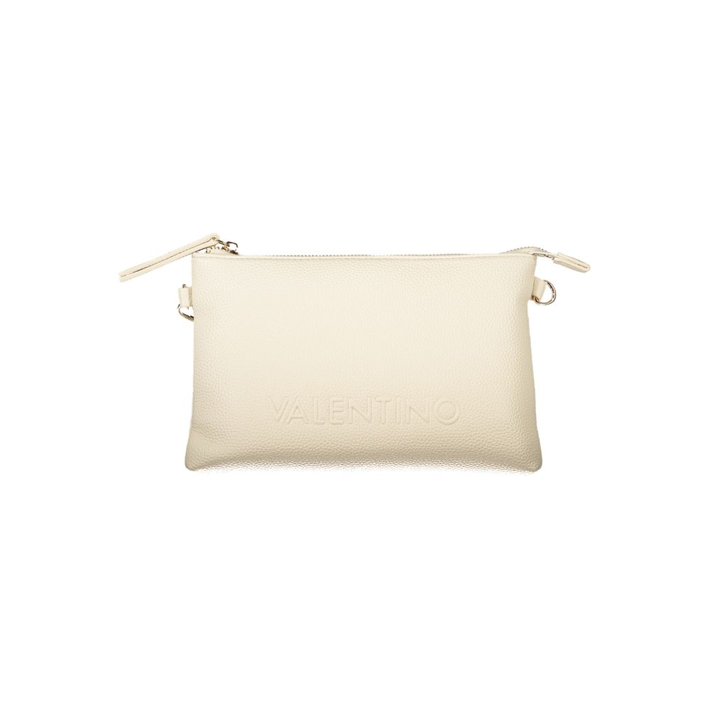 Mario Valentino Beige Polyethylene Women Handbag with detachable handle and shoulder strap, featuring two pockets and zip closure.
