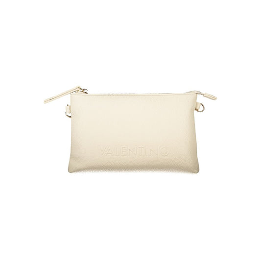 Mario Valentino Beige Polyethylene Women Handbag with detachable handle and shoulder strap, featuring two pockets and zip closure.
