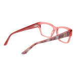 Side view of Guess Red Women Glasses Frame in full-rim rectangle style with acetate material, featuring 53mm demo lenses and branded case.
