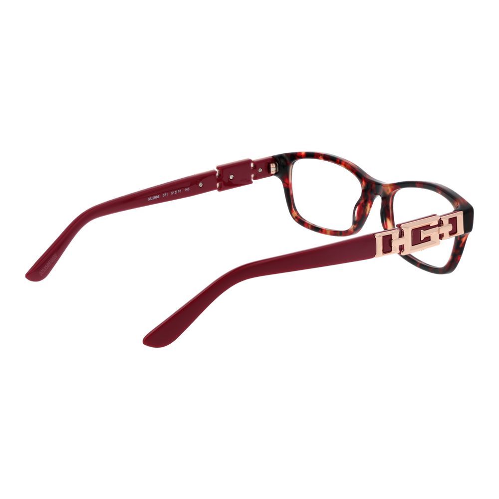 Guess Red Women Glasses Frame in acetate, full-rim rectangle style, with demo lenses, size 51-16-145.