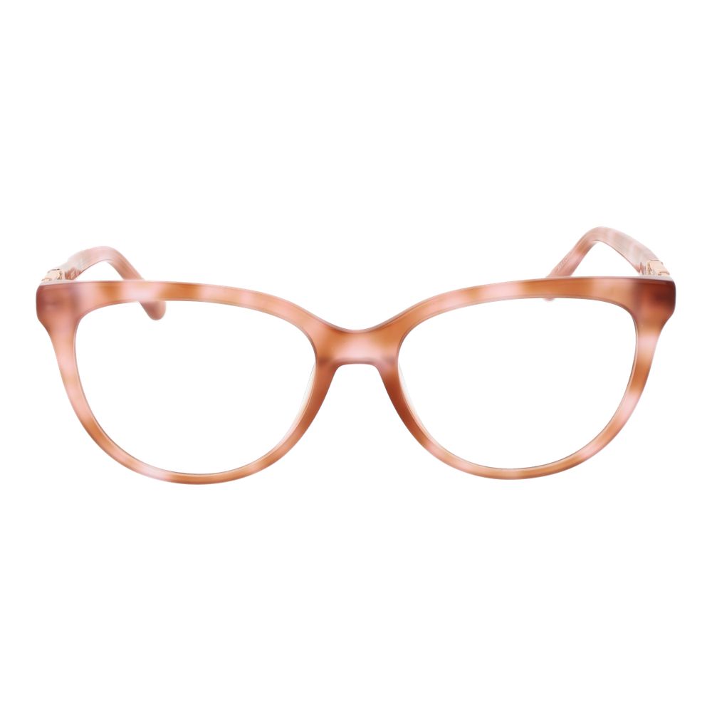 Guess Beige Women Glasses Frame, full-rim plastic butterfly style, demo lenses, size 52-16-140, with branded case and spring hinges.