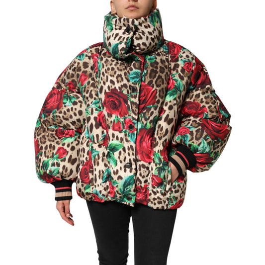 Dolce & Gabbana Multicolor Leopard Rose Puffer Quilted Jacket JKT41491-40