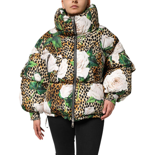 Dolce & Gabbana Multicolor Leopard Rose Puffer Quilted Jacket JKT41492-40