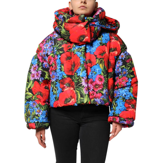 Dolce & Gabbana Multicolor Floral Hooded Puffer Coat Jacket JKT41494-44