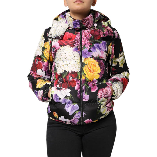 Dolce & Gabbana Multicolor Floral Hooded Puffer Quilted Jacket JKT41495-40