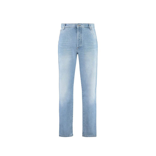 Balmain Blue Cotton Cropped Jeans