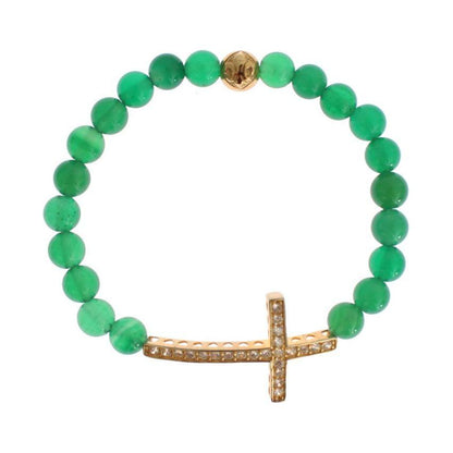 Nialaya Jade Stone Gold CZ Cross 925 Silver Bracelet Bracelet