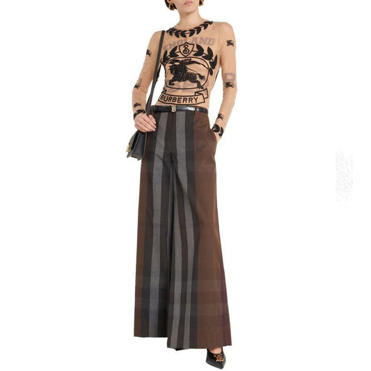 Burberry Checked Wide Leg Canvas Pants BU-8736293880020-38